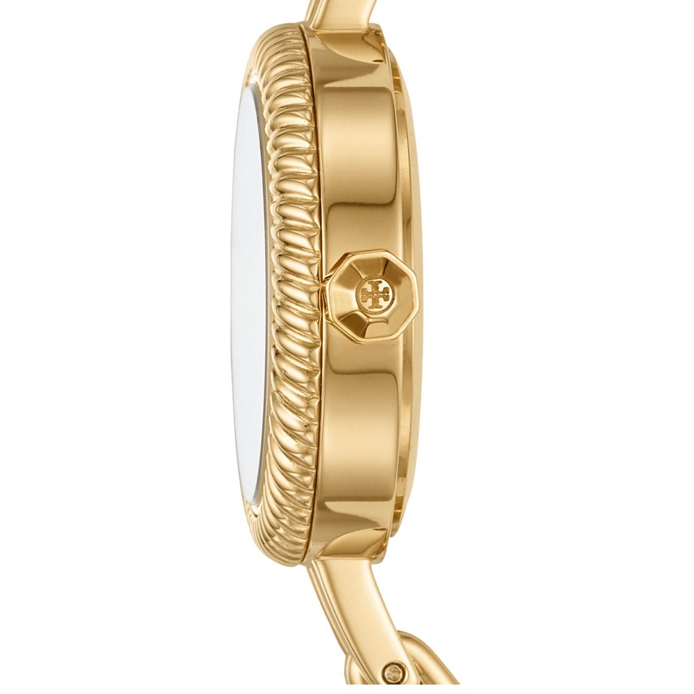 Tory Burch Reva Gold-Tone Stainless Steel Bangle Bracelet Watch 27mm Gift Set - Picture 4 of 13